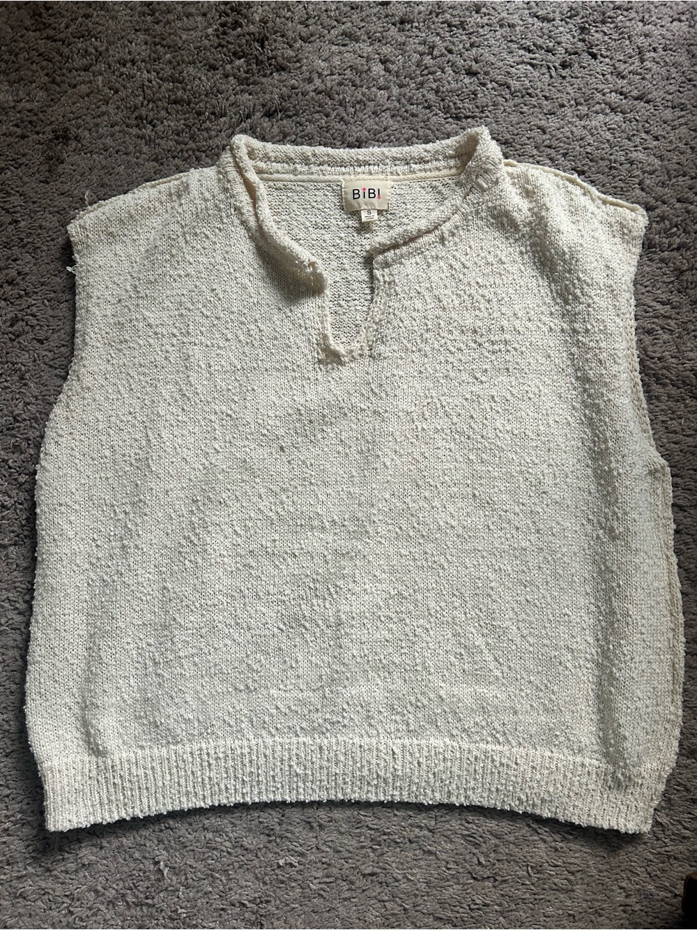 BiBi Cream Textured Bouclé V-Neck Sleeveless Sweater